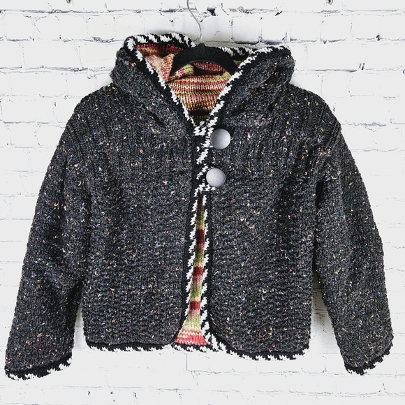 Reversible thick knit hoodie cropped 2-button sweater - Picture 5 of 6